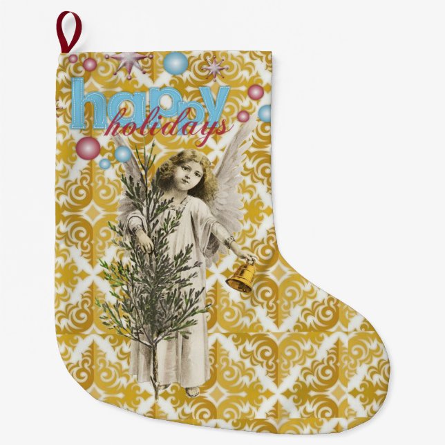 Grande Chaussette De Noël Noël Stocker, Noël Angel Joyeux Vacances (Devant)
