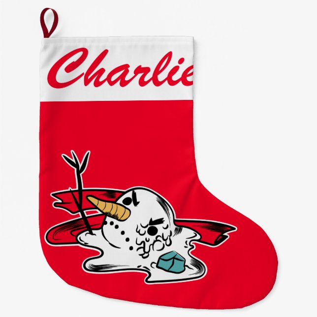 Grande Chaussette De Noël Noël Stocker Nom personnel Melting Snowman (Devant)