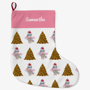 Grande Chaussette De Noël Noël Unicorne Santa Hat Gold Parties scintillant A