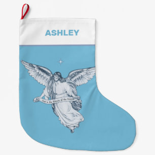 Grande Chaussette De Noël Noël Vintage Angel sur bleu clair