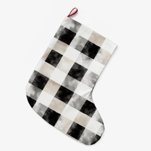 Grande Chaussette De Noël Noir Chic Crème Plaid Noël
