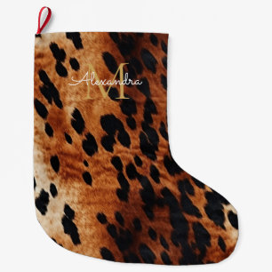 Grande Chaussette De Noël Noir Crème Brown Vachet Monogramme Or