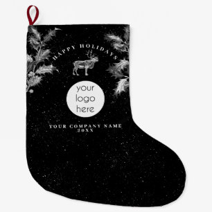 Grande Chaussette De Noël Noir Rustique Blanc Vacances Affaires Logo Noël