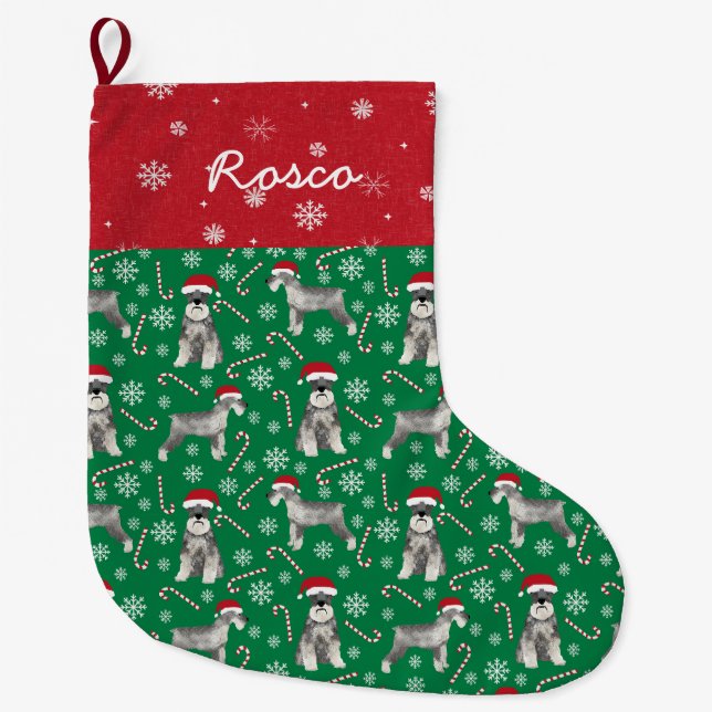 Grande Chaussette De Noël Nom de chien personnalisé Schnauzer Dog (Devant)