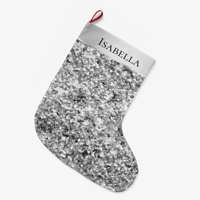 Grande Chaussette De Noël Nom de la Parties scintillant d'étincelle Silver G (Devant (Accrochage))