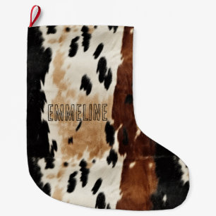 Grande Chaussette De Noël Nom de l'animal de la vache blanche à la crème Bro