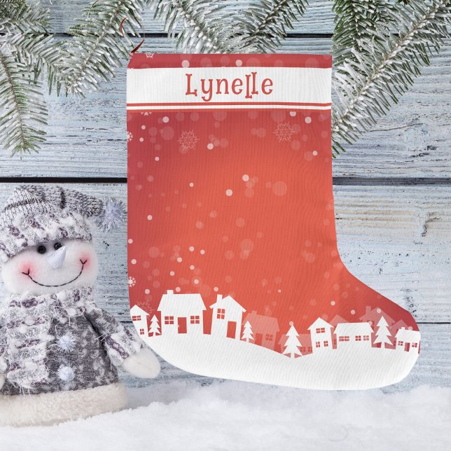Grande Chaussette De Noël Nom de l'enfant rouge et blanc (Child's Name Red and White Large Christmas Stocking)