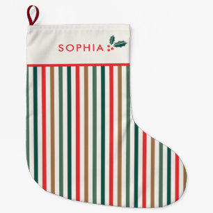 Grande Chaussette De Noël Nom de monogramme à rayures colorées