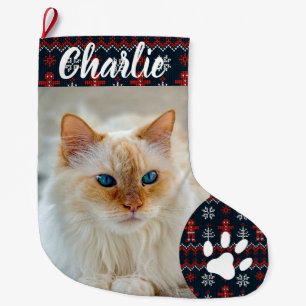 Grande Chaussette De Noël Nom de monogramme de photo de compagnie de patte s