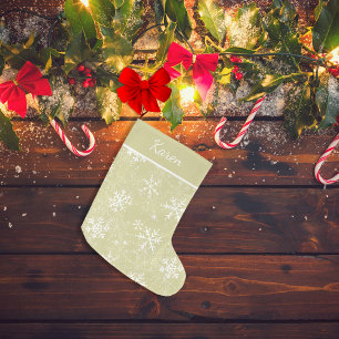 Grande Chaussette De Noël Nom de Noël aux flocons d'or et blancs