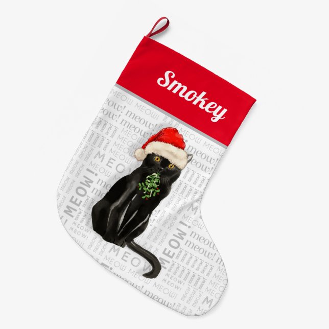 Grande Chaussette De Noël Nom du chat Noir Bombay Chat Noël (Devant (Accrochage))