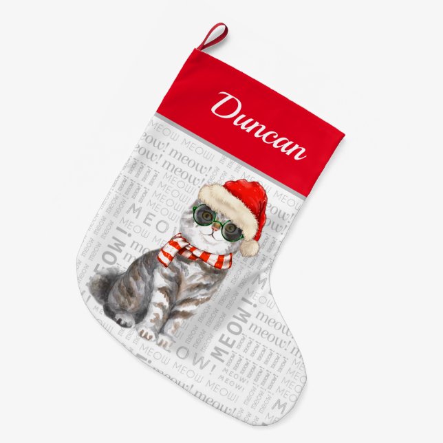 Grande Chaussette De Noël Nom du chat Scottish Fold Chat Noël (Devant (Accrochage))