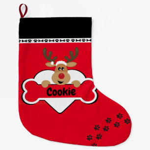 Grande Chaussette De Noël Nom du chien avec Rendeer Red