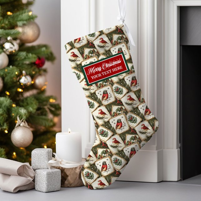 Grande Chaussette De Noël Nom personnalisé Aquarelle Noël Stocking Classic (Custom Name Watercolor Christmas Stocking Classic Style)