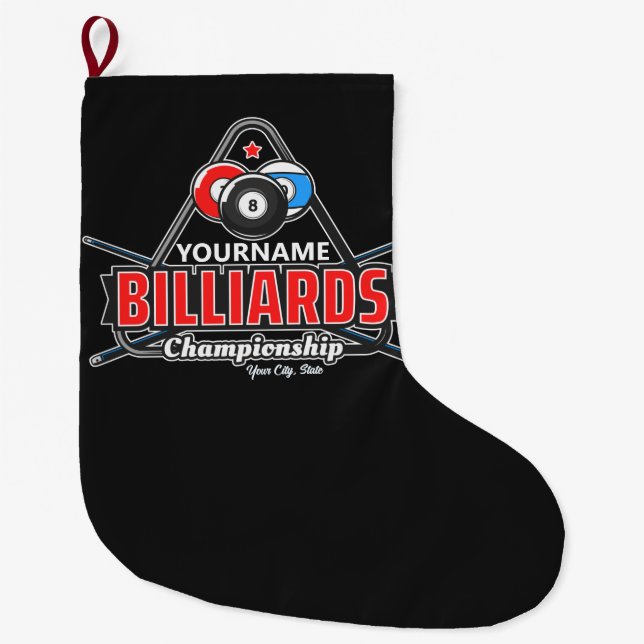 Grande Chaussette De Noël NOM Personnalisé Billard 8 Ball Pool Cue Rack (Devant)