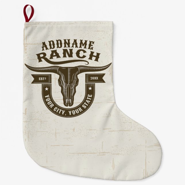 Grande Chaussette De Noël NOM personnalisé Bull Steer Skull Western Ranch (Devant)