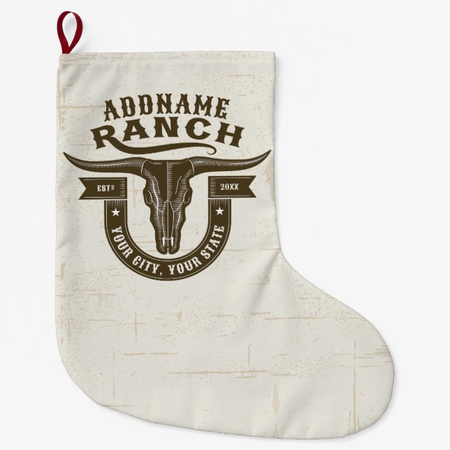 Grande Chaussette De Noël NOM personnalisé Bull Steer Skull Western Ranch (Devant)