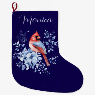 Grande Chaussette De Noël Nom personnalisé Cardinal Redbird Chinoiserie