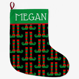Grande Chaussette De Noël Nom personnalisé drôle grand elfe pieds motif