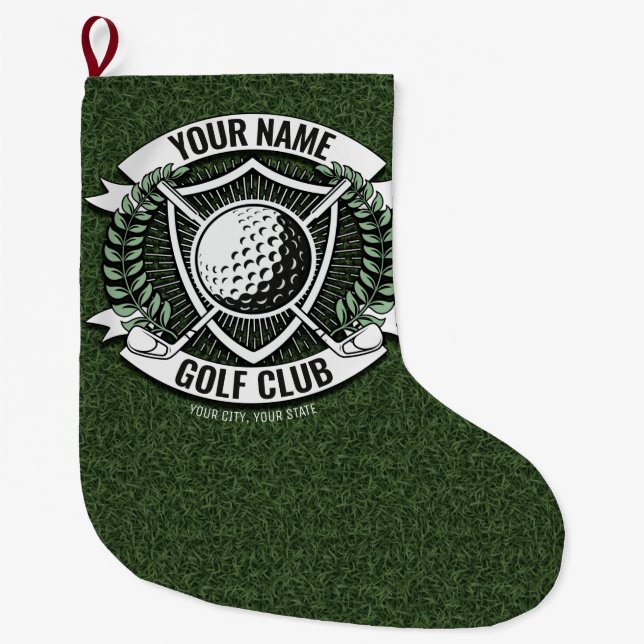Grande Chaussette De Noël NOM personnalisé Golfer Golf Club Turf Clubhouse (Devant)