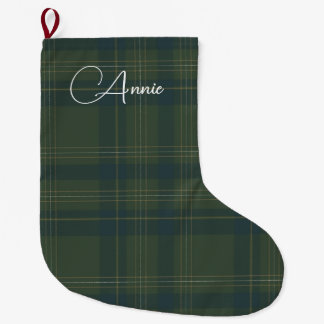 Grande Chaussette De Noël Nom personnalisé Green Buffalo Tartan Plaid