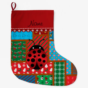 Grande Chaussette De Noël Nom personnalisé ladybug ignoble pull de Noël