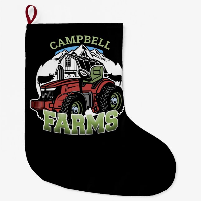Grande Chaussette De Noël Nom personnalisé Pays Fermes Grange Tracteur Fermi (Devant)
