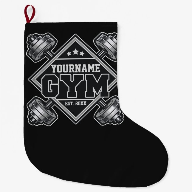 Grande Chaussette De Noël Nom personnalisé Poids Accueil Crossfit Gym (Devant)