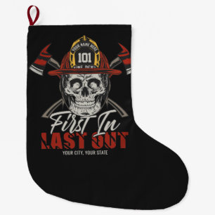 Grande Chaussette De Noël Nom Personnalisé Pompier D'Abord En Dernier Feu De