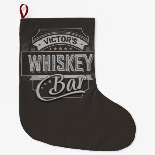 Grande Chaussette De Noël Nom personnalisé Vieux Deluxe Liquor Étiquette Whi