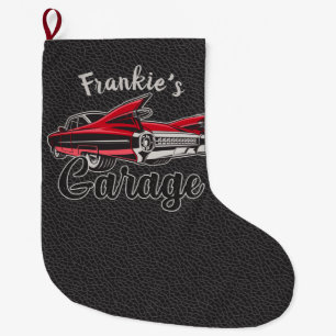 Grande Chaussette De Noël NOM Rétro Red Caddy Vintage Classic Car Garage