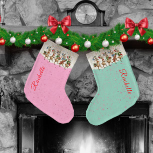 Grande Chaussette De Noël Nom rose Marching Quirinal Christmas Reindeer