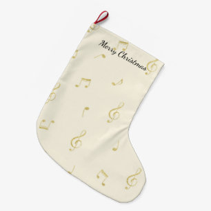 Grande Chaussette De Noël Notes de musique en or blanc Noël