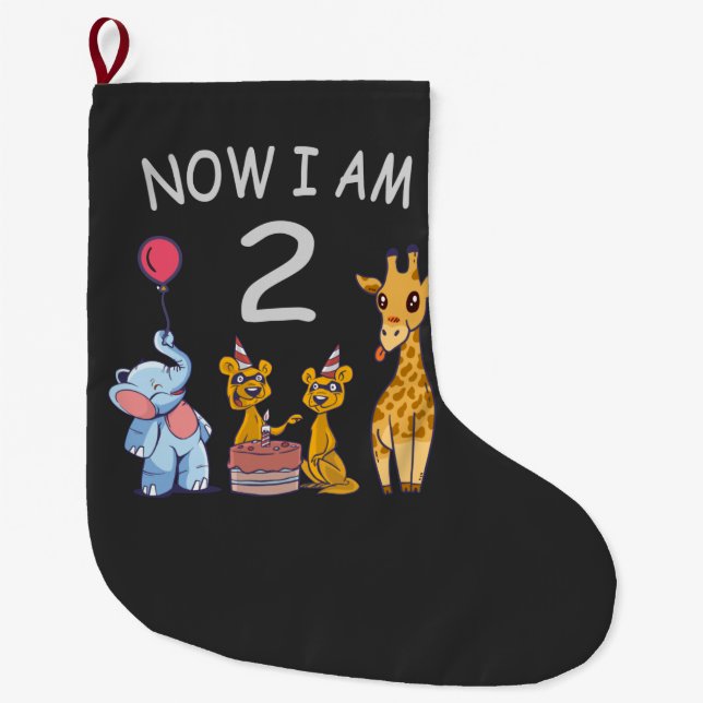 Grande Chaussette De Noël Now I am 2 years old 2nd Birthday at the Zoo Baby  (Devant)