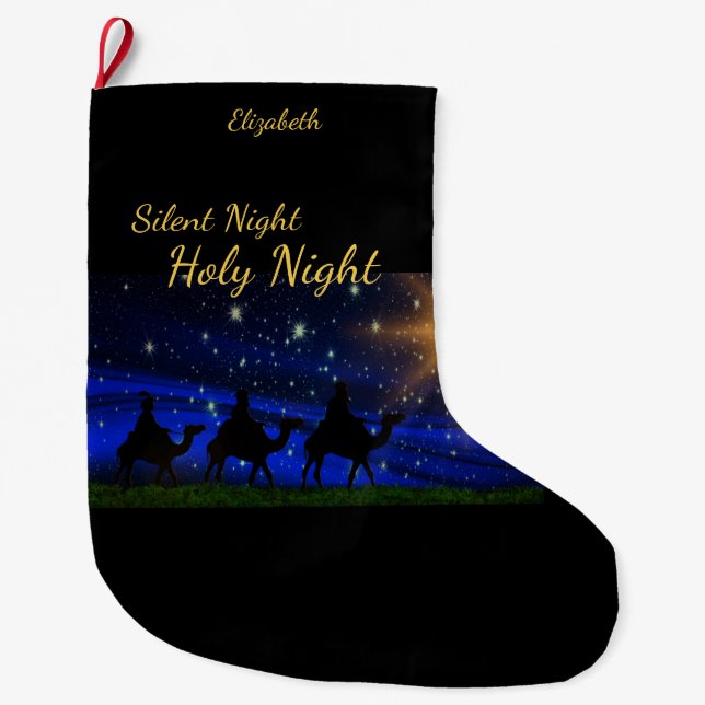 Grande Chaussette De Noël "Nuit Silencieuse Sainte Nuit" Nom personnalisé (Devant)