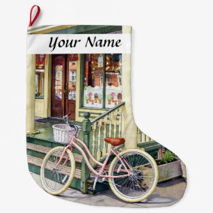 Grande Chaussette De Noël Ocean Grove NJ - Bicyclette devant la boutique de