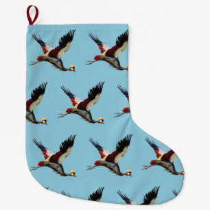 Grande Chaussette De Noël Œuvre d'art vintage représentant une grue couronné