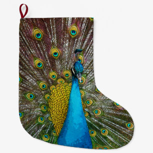 Grande Chaussette De Noël Oiseau de paon sur l'affichage