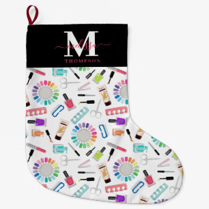 Grande Chaussette De Noël Ongles Manucure Pédicure Salon de Beauté Monogramm