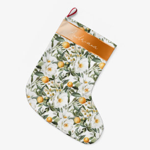 Grande Chaussette De Noël Oranges florales romantiques Sicile Italienne