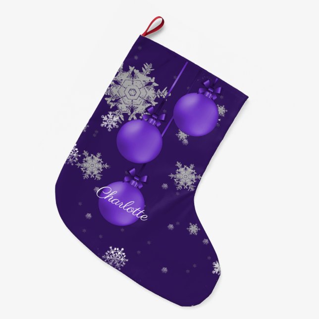 Grande Chaussette De Noël Ornements de Noël pourpres Stocking (Devant (Accrochage))