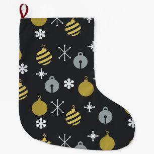 Grande Chaussette De Noël Ornements de Noël rétro Or noir