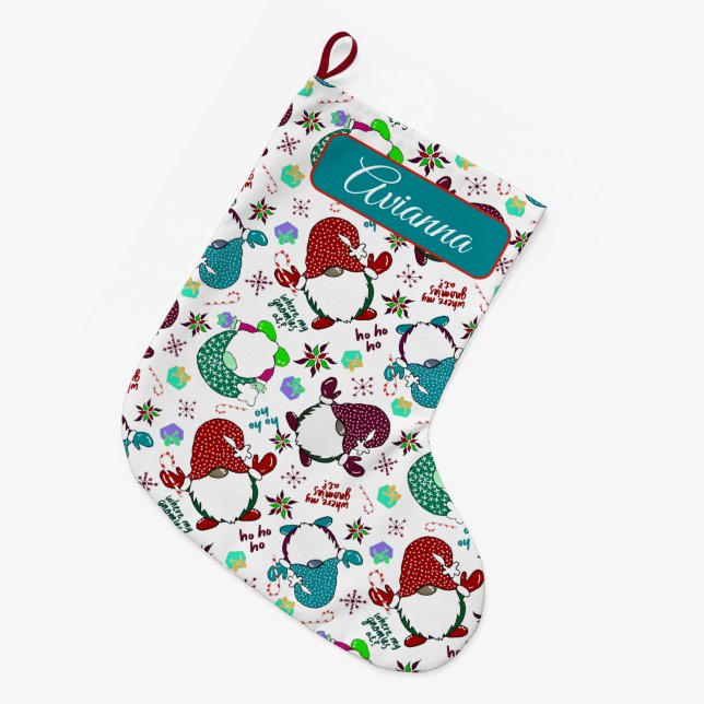 Grande Chaussette De Noël Où Sont Mes Gnomies ? Gnome-White (Devant (Accrochage))