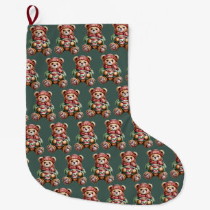 Grande Chaussette De Noël Ours de Noël Confortable Xmas Café d'Hiver