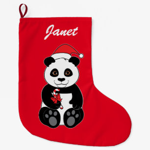 Grande Chaussette De Noël Ours panda Snacking sur le sucre de canne