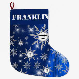 Grande Chaussette De Noël P-38 Silouette sur Arrière - plan bleu et flocons