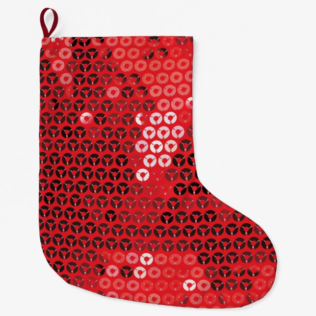 Grande Chaussette De Noël paillettes rouges brillantes xmas noël stockage (Devant)