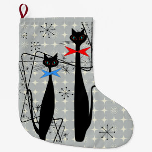 Grande Chaussette De Noël Paire de chat Cool moderne de l'ère rétro atomiq