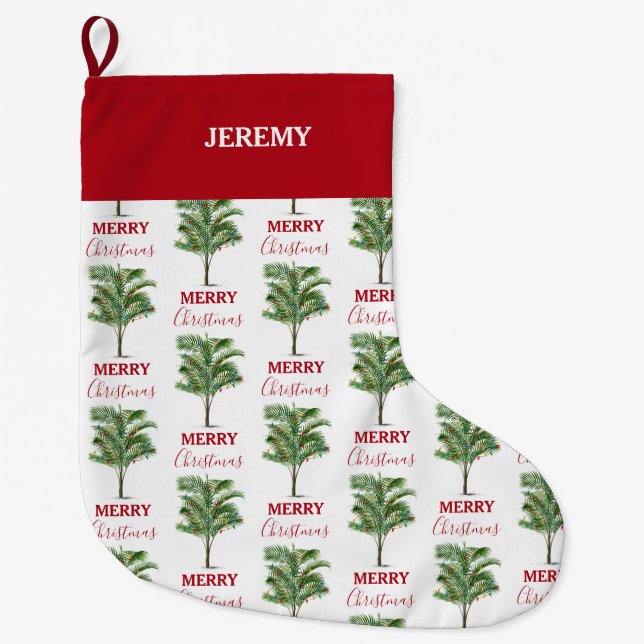 Grande Chaussette De Noël Palmier Tropical Noël Arbre de Noël (Devant)