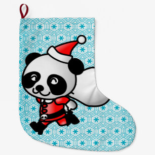 Grande Chaussette De Noël Panda de Père Noël avec le bas de Noël de floco